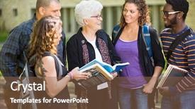  Presentation with college campus - Colorful presentation design enhanced with college professor - group of university students backdrop and a tawny brown colored foreground