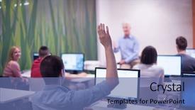  Presentation with professor - Slides having college professor - student answering a question background and a ocean colored foreground