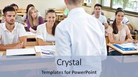  Presentation with college students - Beautiful PPT theme featuring college professor - teacher lecturer his students backdrop and a light blue colored foreground