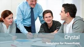  Presentation with professor - Amazing theme having college professor - teacher with a group backdrop and a light blue colored foreground