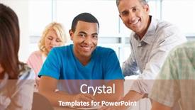  Presentation with professor - Audience pleasing presentation theme consisting of college professor - tutor helping student in class backdrop and a coral colored foreground