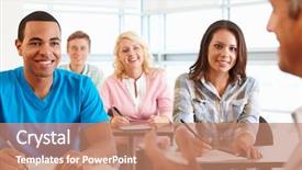  Presentation with class - Presentation theme having college professor - tutor with class of students background and a coral colored foreground