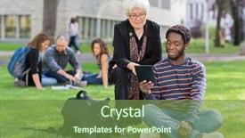  Presentation with professor - Audience pleasing slide deck consisting of college professor helping grad student backdrop and a tawny brown colored foreground