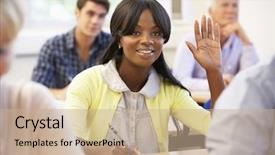  Presentation with class - PPT layouts consisting of college questions - student in class background and a coral colored foreground