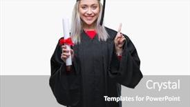  Presentation with young woman diagnosis of sti - Slide set consisting of college questions - young blonde woman wearing graduate background and a  colored foreground