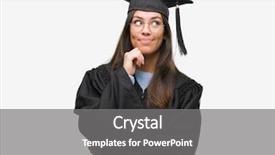  Presentation with question - Slides enhanced with college questions - young hispanic woman wearing graduated background and a gray colored foreground