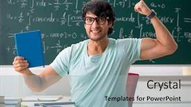  Presentation with student - Colorful presentation enhanced with college readiness - young male student mathematician backdrop and a light blue colored foreground