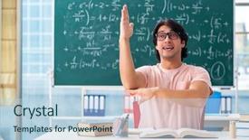  Presentation with classroom - Presentation design enhanced with college readiness - young male student background and a light blue colored foreground