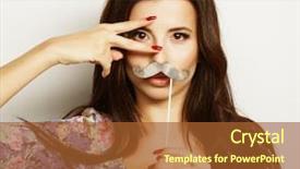  Presentation with fake reviews - Colorful presentation design enhanced with college readiness - young woman wearing fake mustaches backdrop and a red colored foreground