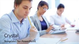  Presentation with focus group hands taking notes - Presentation enhanced with college seminar - portrait of group of students background and a light blue colored foreground