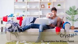  Presentation with messy - Theme enhanced with college soccer - young man working studying background and a coral colored foreground