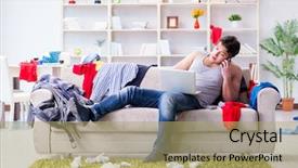  Presentation with young students working in groups - Beautiful PPT theme featuring college soccer - young man working studying backdrop and a mint green colored foreground