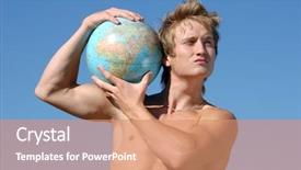  Presentation with globe - PPT layouts with college soccer - young muscular man holding background and a  colored foreground