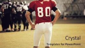  Presentation with team player - PPT layouts with college sports - american football player standing background and a coral colored foreground