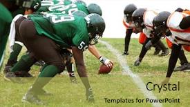  Presentation with college football - Amazing presentation theme having college sports - football players ready to snap backdrop and a yellow colored foreground