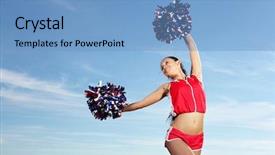  Presentation with female - Cool new PPT theme with college sports - young beautiful female cheerleader backdrop and a light blue colored foreground