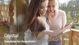  Presentation with college - Slides having college-student-girls-studying background and a tawny brown colored foreground