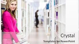  Presentation with college - PPT theme having college student in a library background and a  colored foreground