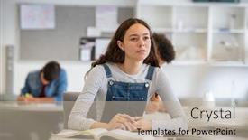  Presentation with high school - Audience pleasing PPT theme consisting of college-student-listening-to-lecture backdrop and a mint green colored foreground