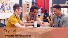  Presentation with college campus - Audience pleasing slides consisting of college-student-meeting-with-male backdrop and a coral colored foreground