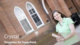  Presentation with college campus - Colorful theme enhanced with college-student-on-campus backdrop and a coral colored foreground