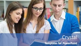  Presentation with college campus - Presentation theme with college student on university campus having a teamwork research background and a ocean colored foreground