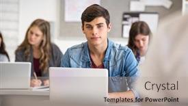  Presentation with university library - Slide deck consisting of college-student-studying-in-library background and a light gray colored foreground