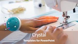  Presentation with sewing machine safety - Slides enhanced with college student using sewing machine background and a coral colored foreground