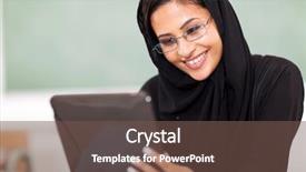  Presentation with muslim - Slide deck enhanced with college student using tablet computer background and a tawny brown colored foreground