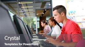  Presentation with desktop - Beautiful theme featuring college student working on desktop backdrop and a gray colored foreground