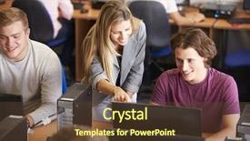  Presentation with technology students - Beautiful PPT layouts featuring college students at computers in technology class backdrop and a tawny brown colored foreground