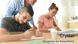  Presentation with registration - Colorful theme enhanced with college students filling in registration backdrop and a coral colored foreground