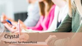  Presentation with college students - Cool new slide set with college students making lesson notes backdrop and a coral colored foreground