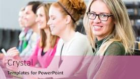  Presentation with college-students - Beautiful presentation featuring college students making lesson notes in university auditorium backdrop and a coral colored foreground