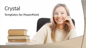  Presentation with happy smiling woman dental health - Theme having college students preparing examination - caucasian woman happy because background and a  colored foreground