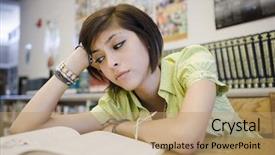  Presentation with kids reading books - Beautiful presentation theme featuring college students preparing examination - portrait of female student reading backdrop and a coral colored foreground