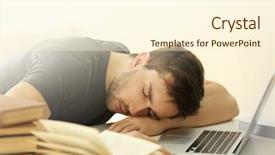  Presentation with reading - Beautiful PPT theme featuring college students preparing examination - young man fell asleep backdrop and a cream colored foreground