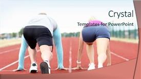  Presentation with racing - Theme having college students ready school - man and woman racing background and a sky blue colored foreground