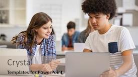  Presentation with black students - Presentation theme enhanced with college-students-sitting-together background and a mint green colored foreground