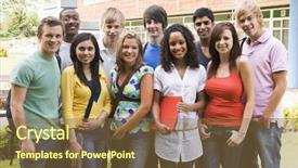  Presentation with college student money - Audience pleasing presentation theme consisting of college students stood outside backdrop and a tawny brown colored foreground