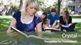  Presentation with college campus - Cool new presentation theme with college students studying at campus lawn backdrop and a tawny brown colored foreground