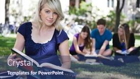  Presentation with college campus - PPT theme having college students studying at campus lawn background and a ocean colored foreground
