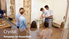  Presentation with plumbing - Audience pleasing presentation theme consisting of college students studying plumbing working on washbasin backdrop and a coral colored foreground