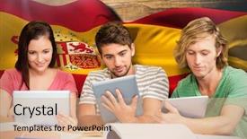  Presentation with college students - PPT layouts with college students using digital tablets background and a coral colored foreground