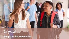  Presentation with school building - Cool new PPT layouts with college students walking in school backdrop and a coral colored foreground