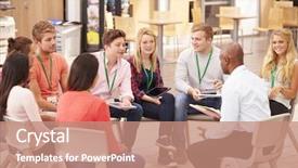  Presentation with college students - Colorful presentation design enhanced with college students with tutor having backdrop and a coral colored foreground