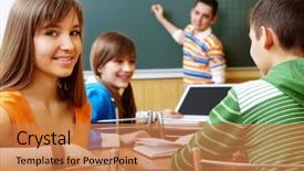  Presentation with student healhty - Audience pleasing presentation theme consisting of university success - confident student looking at camera backdrop and a coral colored foreground