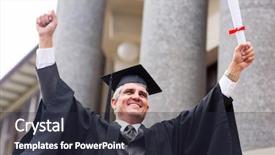  Presentation with university - Slide deck enhanced with senior graduation - excited middle aged university graduate background and a  colored foreground