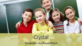  Presentation with girls scouts - Theme with university success - portrait of happy guys background and a  colored foreground