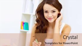  Presentation with student - Audience pleasing presentation design consisting of university success - student girl studying her lessons backdrop and a coral colored foreground